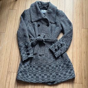 Y2K Vintage Guess Belted Double-Breasted Tweed Wool-Blend Overcoat